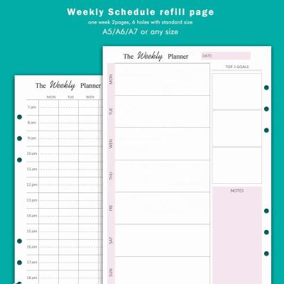 China Grebiche A5 6 ring weekly schedule pages fill pages for planner insert pages custom for sale