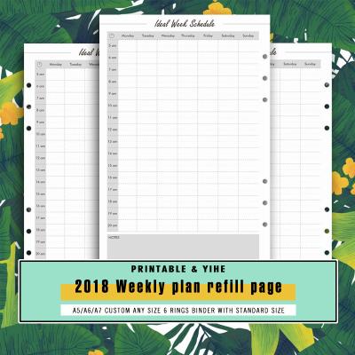 China Grebiche A5/A6/A7/A4/B5 Refill Pages One Color Print Planner Insert Pages With 6 Ring Binder Ideal Weekly Schedule Agenda Insert for sale