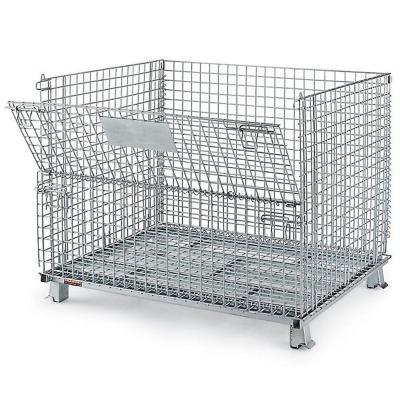 China Folding Wire Mesh Cage Container 500kg-1200kg Mesh Hole 50x50mm Warehouse Metal Storage for sale