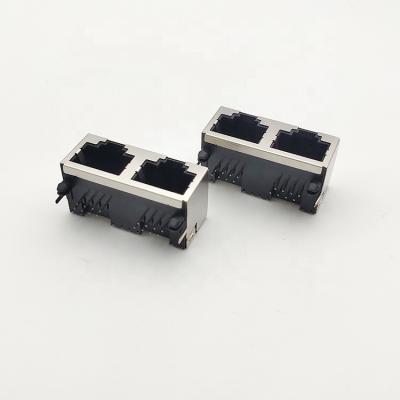 China 1x2 Computer Port No Led RJ45 8 Pin Female Connector Ethernet RJ45 Module Jack for sale