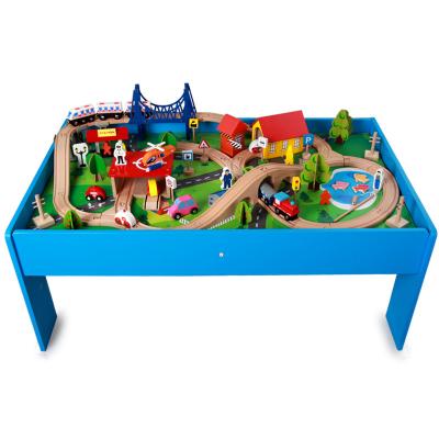 China Educational DIY Toys New Model Fashion Custom Design Kids Train Game Blue Wooden Table For Wooden Toys Excellent Quality Wholesale for sale