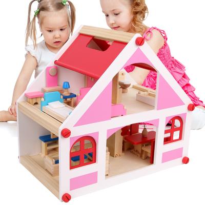 China Pretend Wooden Miniature Doll House Furniture Dollhouse Wooden Doll House DIY Toys DIY Kit for sale