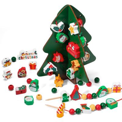 China Christmas Beads Wooden Stringing Toys Educational Children's Toys Christmas Children's Toy Tree Beading Early Education Wooden Toys For Kid for sale