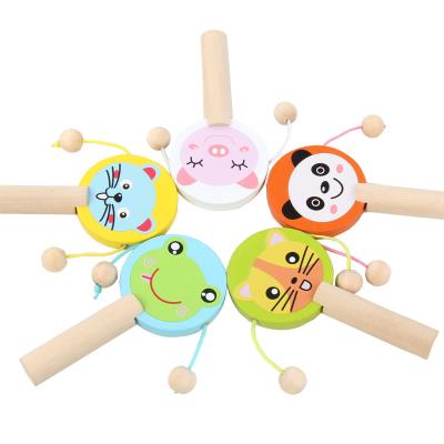 China Wooden Toy Classic Kids Educational Wooden Toy Cartoon Rattle Drum Early Educational Toy Baby Music Toy Toddler for sale