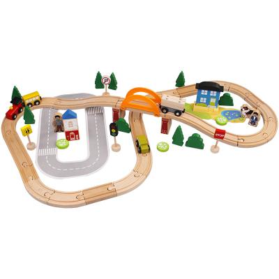 China Toy Set 78pcs Simulated Block Railway Parts Shape Wooden Railway Train Toys for sale