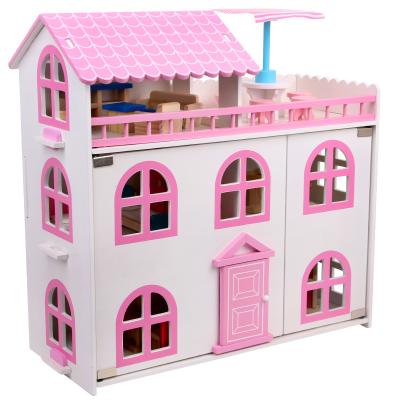 China Wooden Doll House Toys For Children Gifts Hot Sale Classic Wooden Role Pretend Play Toys Children Three Layers Wooden Castle For Girls Gift Doll House Wooden Toys for sale