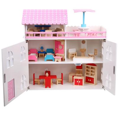 China Factory Direct Supply Early Education Wooden Role Pretend Play Toys Children Three Layers Wooden Castle For Girls Gift Doll Room Wooden Toys for sale