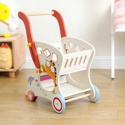 China Upgrade Children's Capacity Wooden Shopping Trolley Prtend Role Play Kids Supermarket Trolley Toys for sale