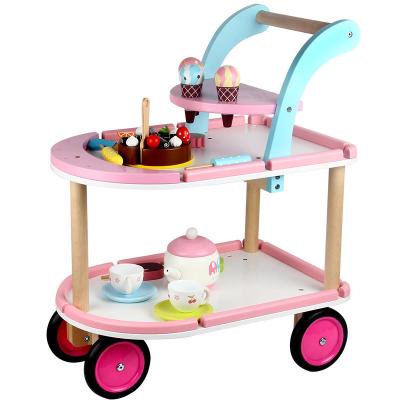 China Educational Toddler Pretend Wooden Kitchen Toy Kids Educational Wooden Toys Ice Cream Truck Pink Children Role Play for sale