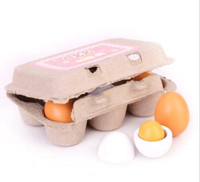 China Educational Promotion High Quality Children 6pcs Wooden Pretend Eggs Set Educational Montessori Toys Montessori Toys Role Playing Easter Eggs for sale