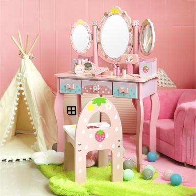 China New Eco-friendly Material Wooden Play House Dressing Table Toy Set Children's Girl's Educational Makeup Birthday Gift Wooden Princess for sale