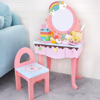 China Multifunctional Toy Furniture Toys Wooden Pink Dressing Table casa de juguetes mirror dresser funny creative toy Doctor Plays Set DIY for girls for sale