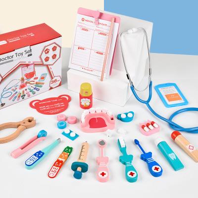 China Funny Doctor Plays Set EN71 Pretend Toy Set Kit Role Play Classic Toys Medical Wooden Doctor Game Simulation Doctor Set Nurse Injection for sale