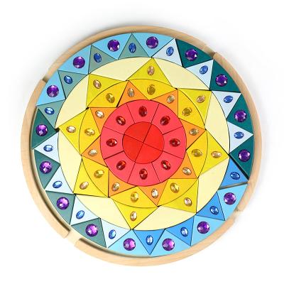 China Wooden wooden children's toys, creative mandala, diamonds, gems, building blocks, educational toys, rainbow building blocks for sale