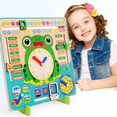 China Playing 7 in-1 Kindergarten Teaching Aids Cheap Multifunctional Children Survive The Time Cognitive Wooden Clock Toy Kids Educational Toy for sale