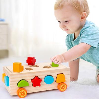 China Hot Selling Intelligence Wooden Box Game Learning 17 Hole Educational Wooden Geometric Shape Digital Trailer Matching Puzzle Toy for sale