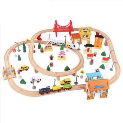 China Latest 108 Pcs Diy Children Traffic Car Track Toy Electric Magic Maker Educational Mountain Railway Wooden Track Toy for sale