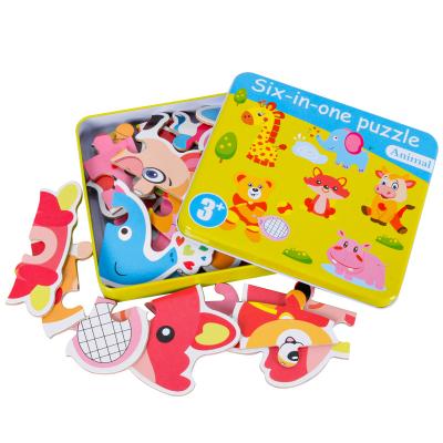 China Educational Toy Children's Early Education Enlightenment Six In A Box Wooden Puzzle Children Cartoon Early Educational Toy for sale