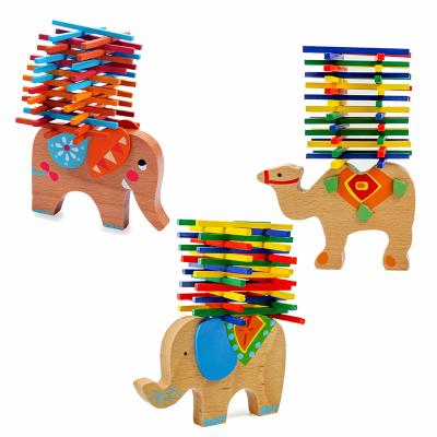 China Fashion Custom Design New Camel Model Educational Cute Animal Kids Elephants Cartoon Wooden Balance Toy Game for sale