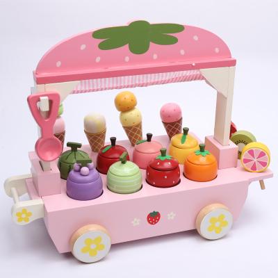 China Wooden Educational Role Pretend Play Kitchen Ice Cream Truck Toys for sale