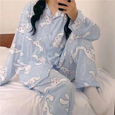 China QUICK DRY Women's Pajamas Fall Long Size Two Piece Homewear Cartoon Sleeve Cardigan Fashion for sale