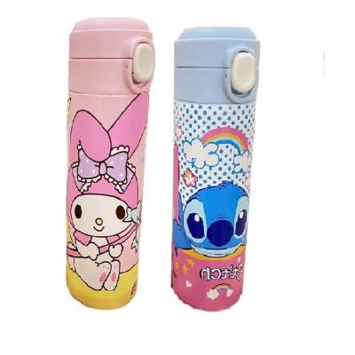 China Stainless Steel Straight Cartoon Mug Thermos Bounce Mug Lock Lid Thermos Cup Point Thermos Student Viable Water Bottle for sale