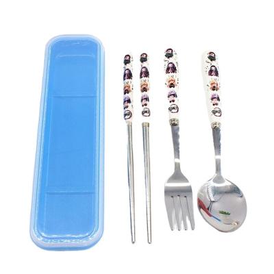 China Hot Selling Viable Cartoon Kids Food Tools Baby Student Office Worker Portable Cutlery Set Viable Spoon Fork Chopsticks for sale