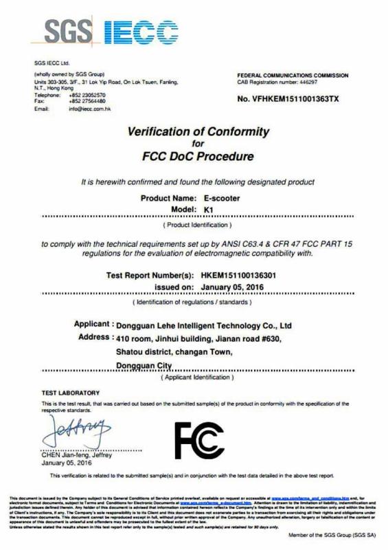 FCC - Dongguan Lehe Intelligent Technology Co., Limited