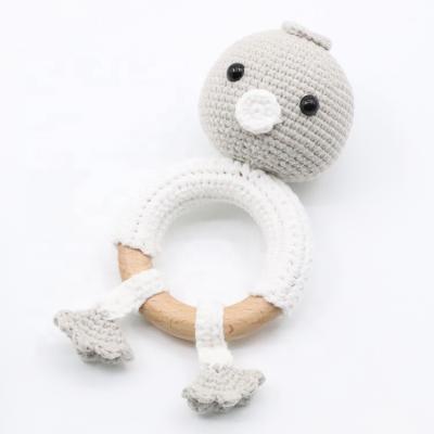 China Baby Eco Friendly Natural Handmade Wood Rattle Safety Teether Wooden Crochet Teether for sale