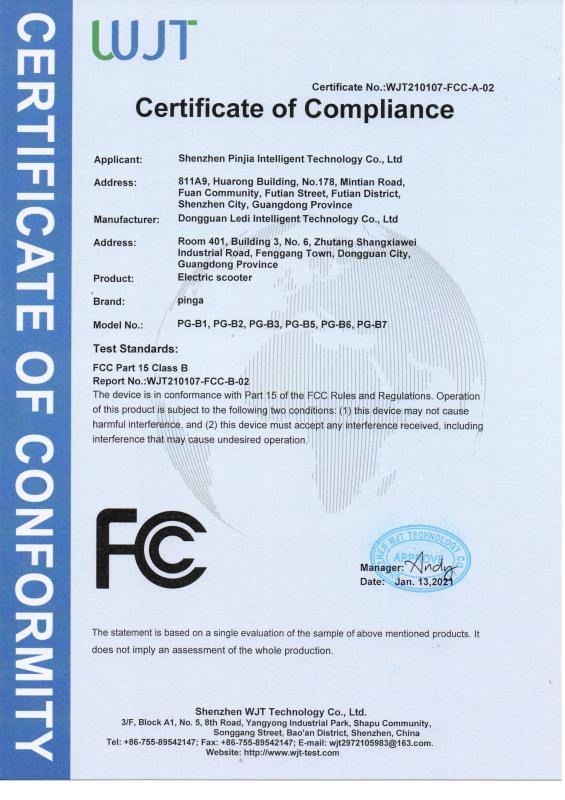 FCC - Shenzhen Pinjia Intelligent Technology Co., Ltd.