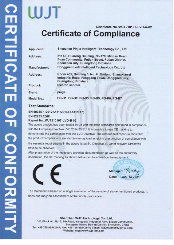 CE - Shenzhen Pinjia Intelligent Technology Co., Ltd.