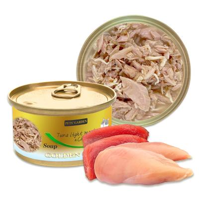 China Skin & Coat Health Pure Meat 80g, 170g OEM, ODM Cat Snacks Canned Wet Food Tuna & Chicken Soup Pet Food for sale