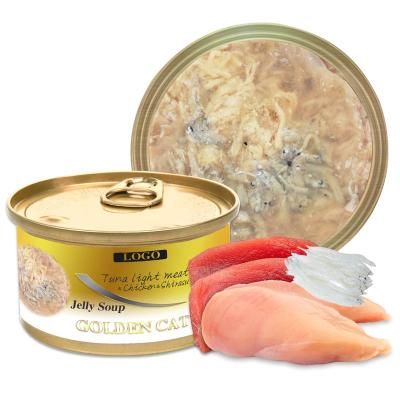 China Skin & Coat Health Golden Cat Tuna Light Meat & Chicken & Shirasu Jelly Soup 80 gram 170 gram Canned Cat Wet Food Pet Snacks for sale