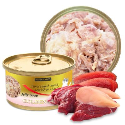 China Skin & Coat Health Golden Cat Tuna Light Meat & Chicken & Beef Jelly Soup 170 gram Canned Cat Wet Food Pet Snacks for sale