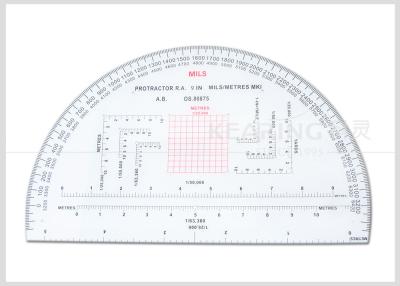 China Military Plastic Protractor Field Kit 1/25000, 1/50000 Half Moon Shaped 9 INCH Miles / Metres for sale