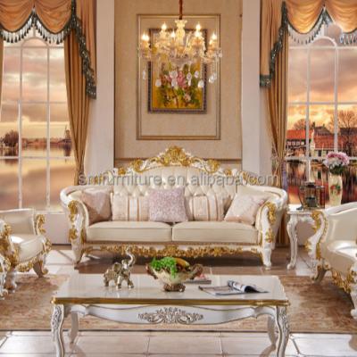 China Modern Gold Palace Furniture Courtyard Seven-seater French Vintage Solid Wood Matching Antique Three-Seater Sofa for sale