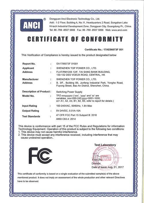 FCC - SHENZHEN TOP POWER CO.,LTD