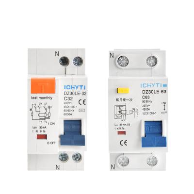 China CHYT DZ30LE 1P+N AC 230V 32A 63A 30mA 4.5KA 6KA Mini Electric Earth Leakage RCCB Copper Residual Current Circuit Breaker for sale