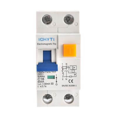 China Household CHYT NBL7LE-63 2P AC 230V 63A 30mA 6KA Electromechanic Circuit Breaker Residual Current Leakage Protection RCCB for sale