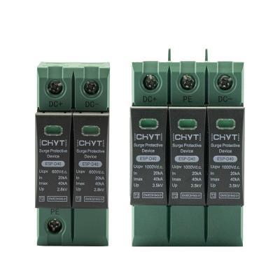 China CHYT ESP-D40 2P 3P PV System CHYT ESP-D40 2P 3P PV System Din Rail 600V 1000V 1500V 20KA-40KA SPD Green Lightning Arrester DC Solar Surge Protection Device for sale