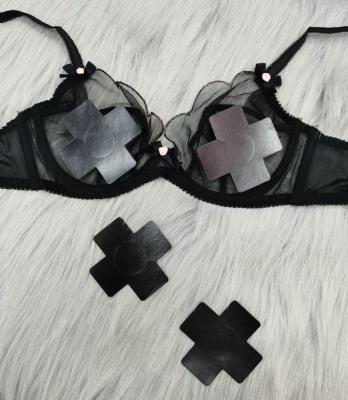 China Lift Up Black Cross Shaped Design PU Leather Nipple Cover Nipple Pies for sale