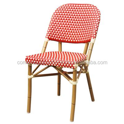 China Stackable Faux French Bamboo Bistro Chair Red And Cream Color for sale