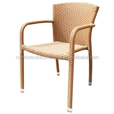 China Cheap Garden Chair Ecnormical Wicker Dining Chair Wicker Armchair In Light Brown Color for sale