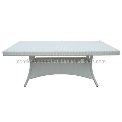 China Outdoor Table Rattan Rectangular Table With KD Frame Dining Table In White Color for sale