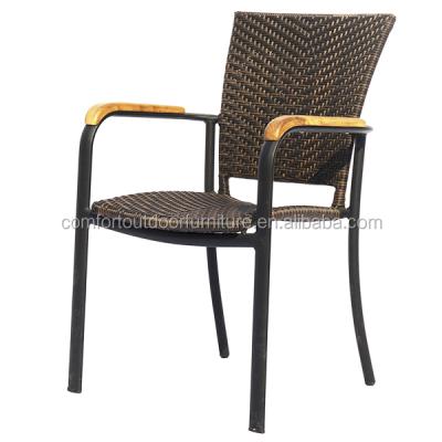 China Outdoor Restaurant Chair Rattan Restaurant Chair With Teak Armrest for sale