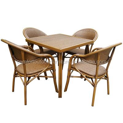 China Restaurant Set Outdoor Indoor Garden Hotel Use Plastic Rattan Dining Furniture Dining Set for sale