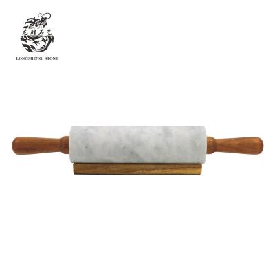 China 2022 Sustainable Kitchen Accessories White Marble Pins 18 Inch Stone Comfort Handle Wood Handle For Baking for sale