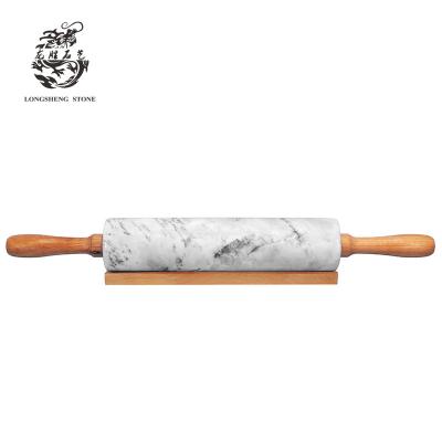 China Viable Popular Kitchenware White Marble Pins Wooden Handles 18 Inch Stone Comfort Grip for sale