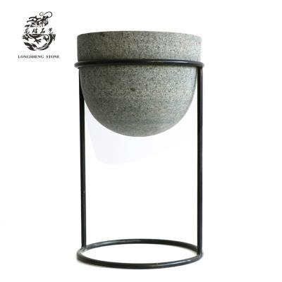 China 2022 Chinese style new design stone granite marble flower pots with metal stand for sale