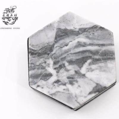 China Viable natural stone hexagon coasters for drinks 4.7 inch sets of 4 gray marble cupmats 12*0.7 cm for sale